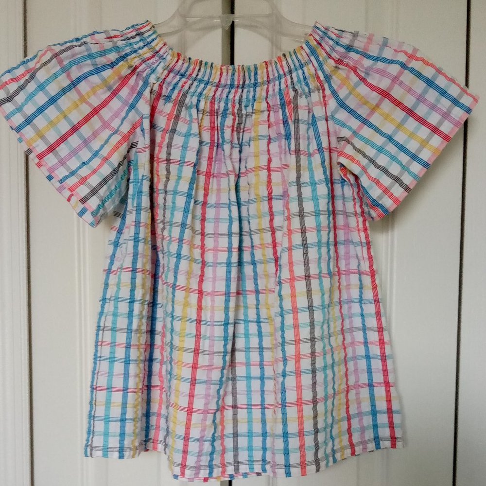 Trina Turk Abilla Off The Shoulder Gingham  Multicolor Top Size L